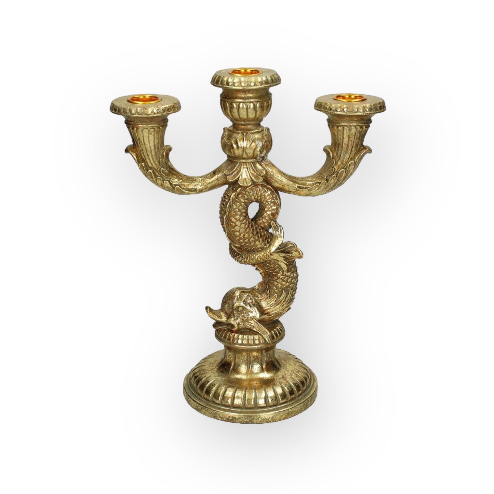 Gouden visvormige kandelaar met drie armen – luxe kaarsenhouder