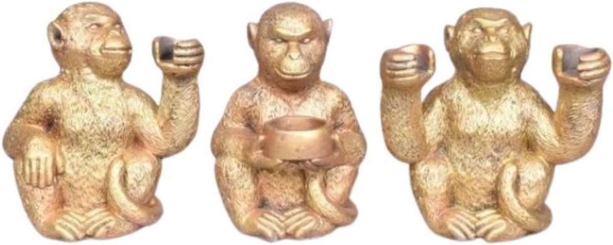 Goldener Affen-Kerzenhalter – Nichts Böses hören/sehen/sagen
