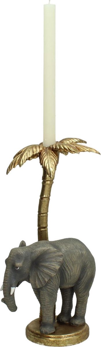 Olifant Kandelaar Onder Gouden Palmboom – 37 cm