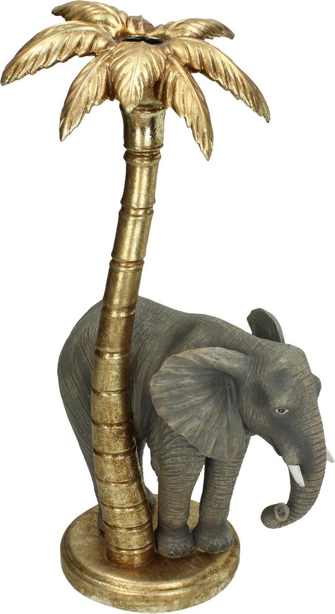 Olifant Kandelaar Onder Gouden Palmboom – 37 cm
