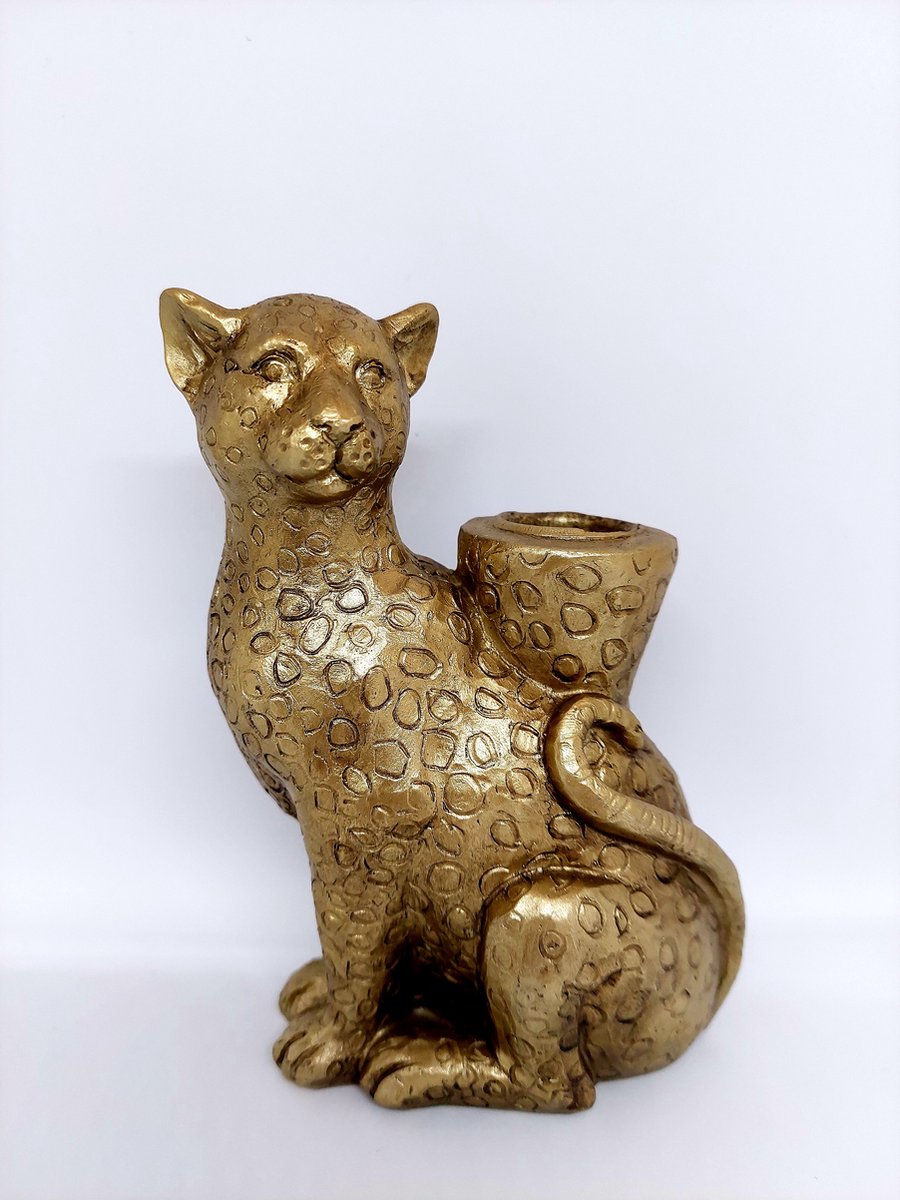 Gouden Kandelaar Zittende Luipaard – Luxe Detail
