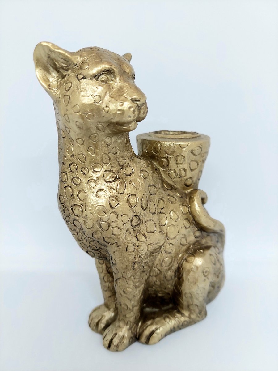 Gouden Kandelaar Zittende Luipaard – Luxe Detail