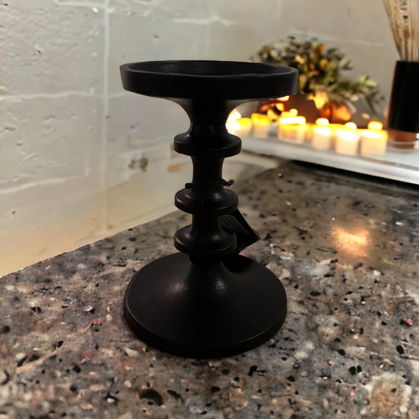 Small Black Pillar Candle Holder – 15 cm