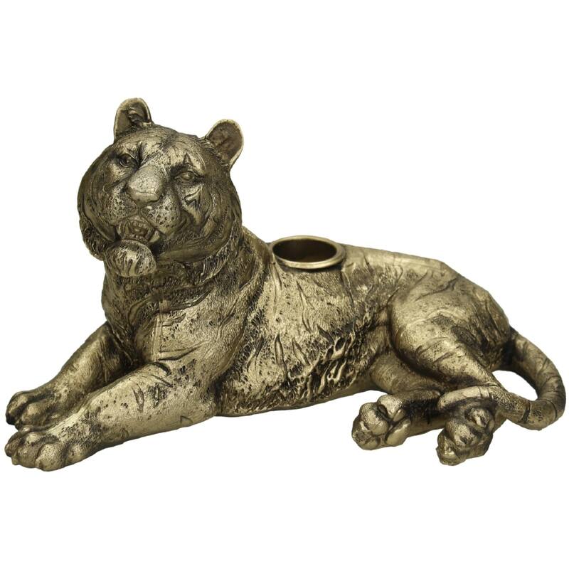 Gouden liggende tijger kandelaar 19,5 cm – luxe kaarsenhouder