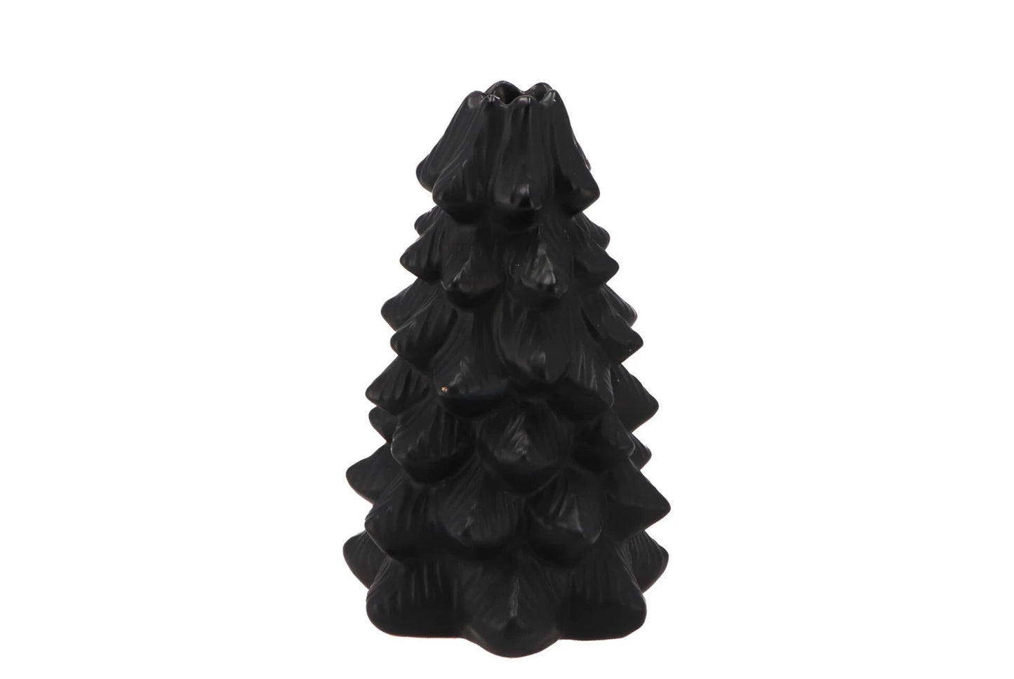 Zwarte kerstboom kandelaars van keramiek – 2 maten: 15 x 10 cm en 19 x 12 cm – geschikt voor dinerkaars