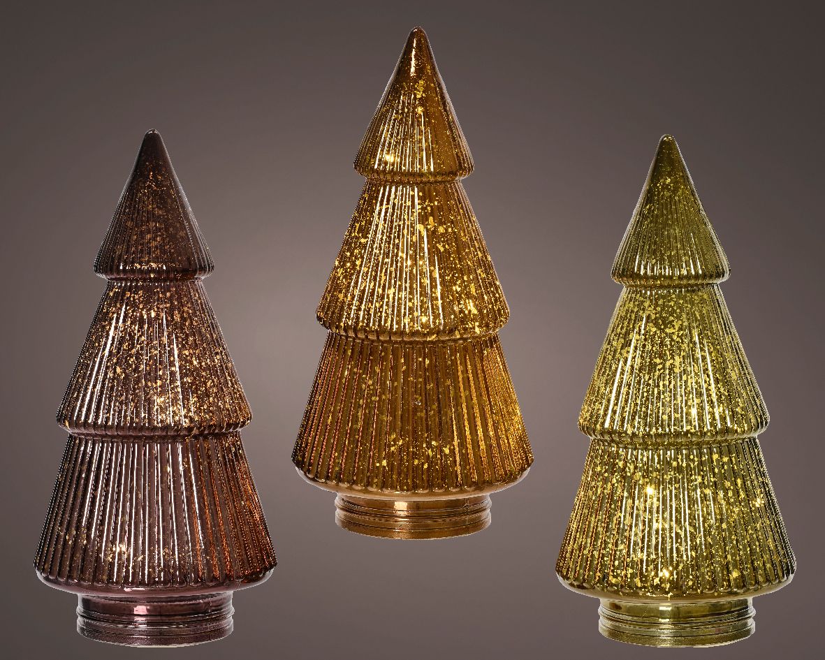 Glazen LED kerstboom – assorti kerstdecoratie met warm licht – 11x11x23 cm