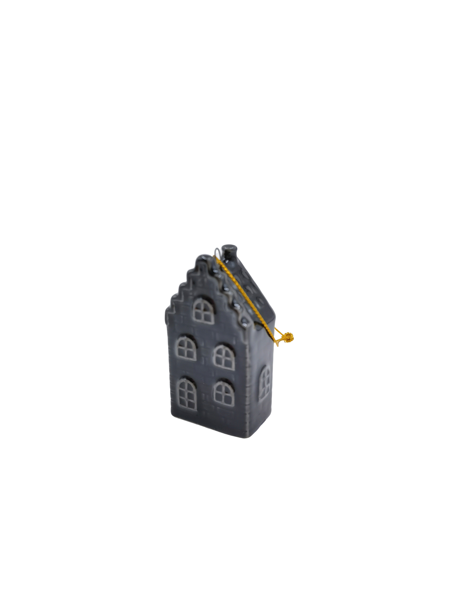 Housevitamin zwart keramisch grachtenhuisje ornament hanger – 6,5 cm – Krokomingo