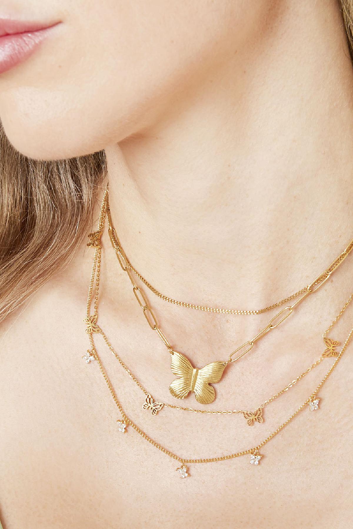 Gouden Ketting met 5 Vlinders – Stainless Steel 37+5 cm