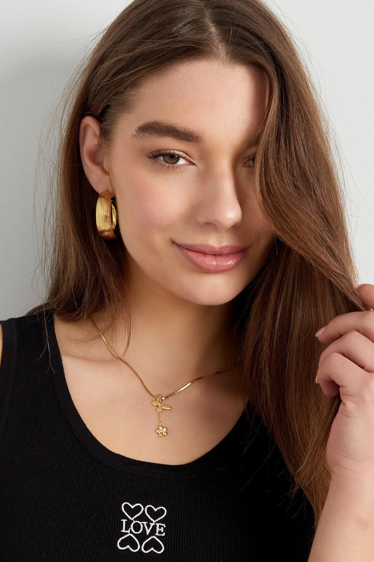 Gouden Ketting met Vlinder & Bloem – 39+5 cm