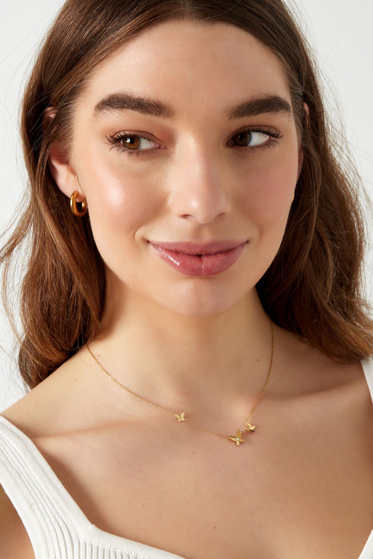 Gouden Ketting met 3 Vlinders – 39+5 cm