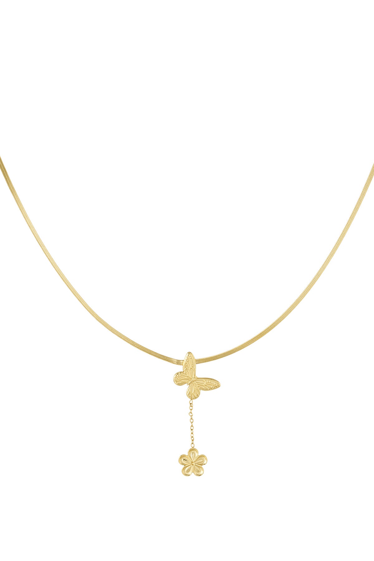 Gouden Ketting met Vlinder & Bloem – 39+5 cm