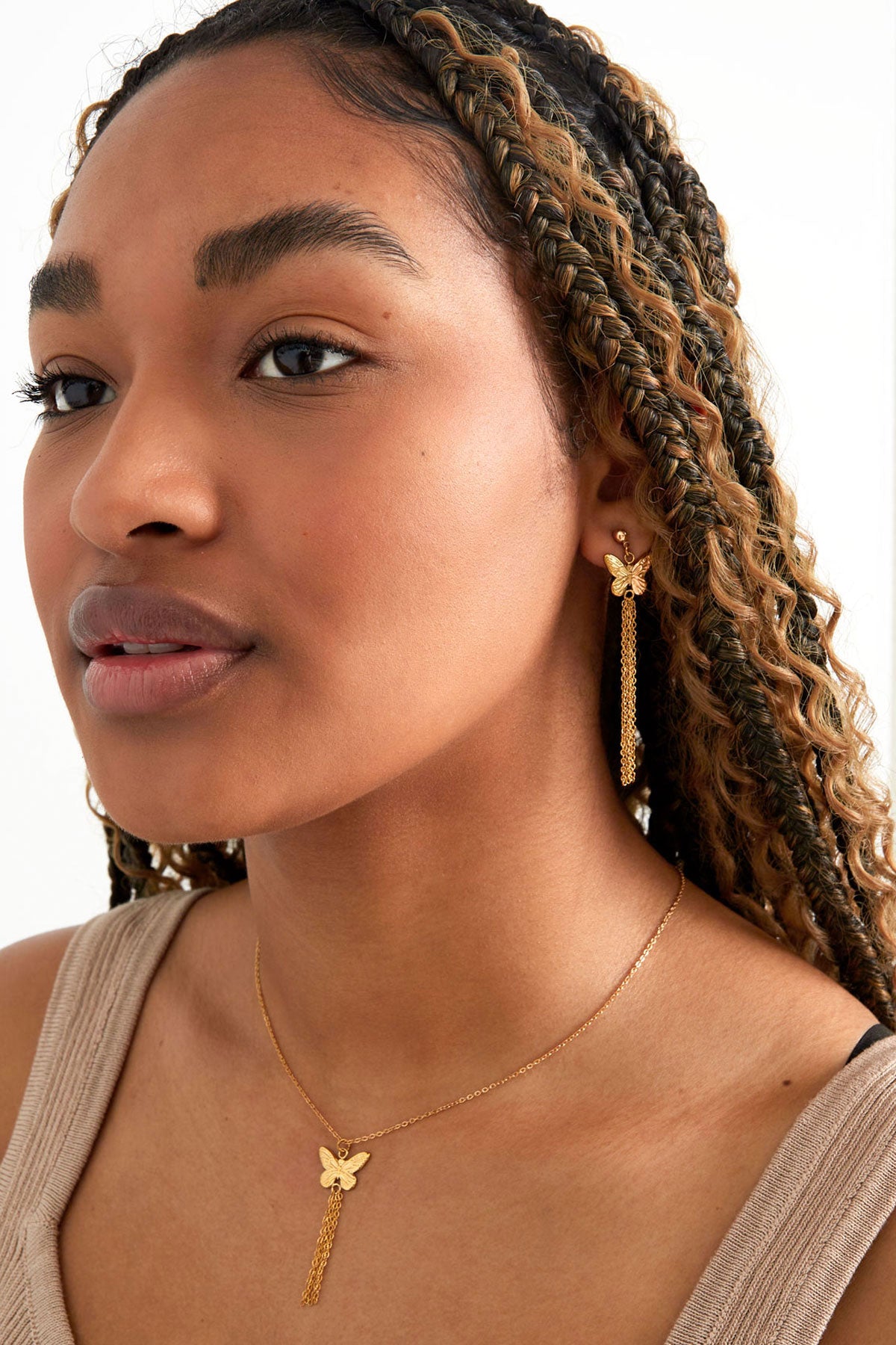 Gouden Vlinderketting met Kettinkjes – 39+5 cm