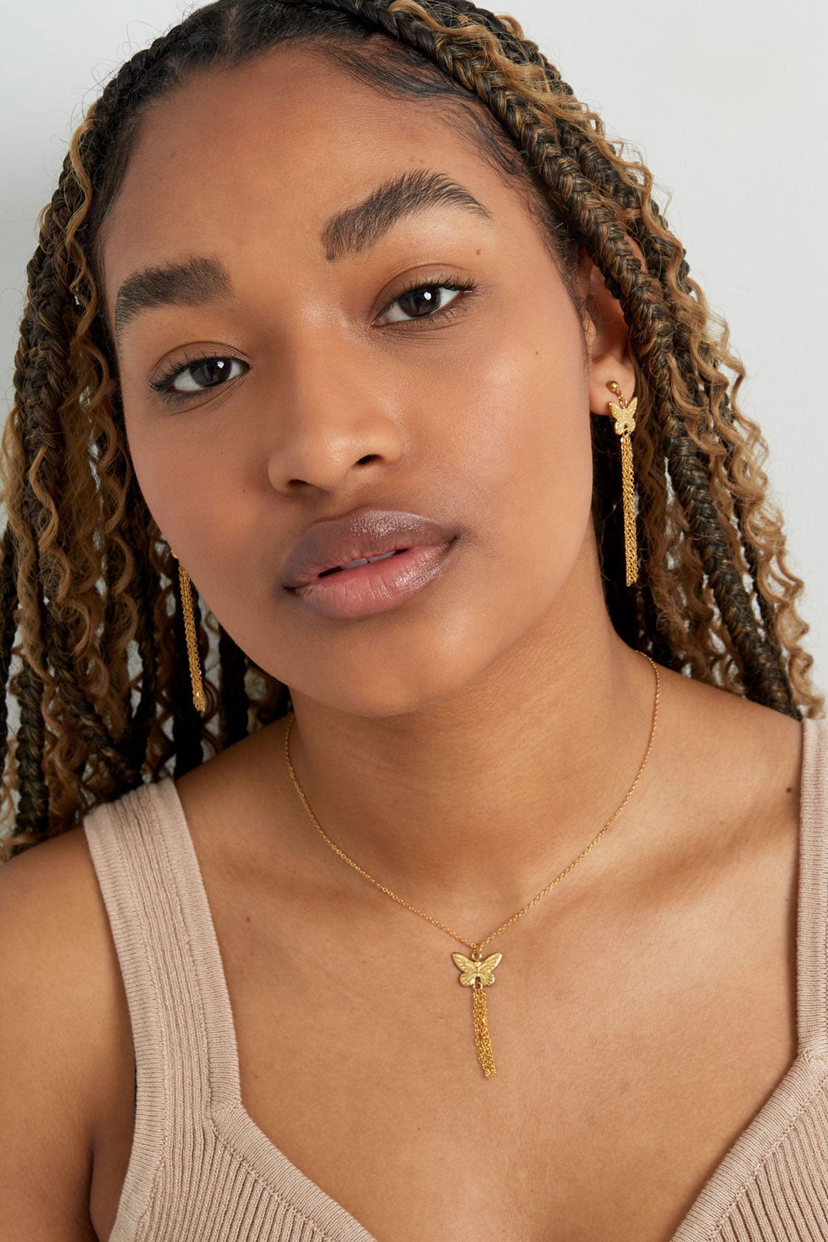 Gouden Vlinderketting met Kettinkjes – 39+5 cm