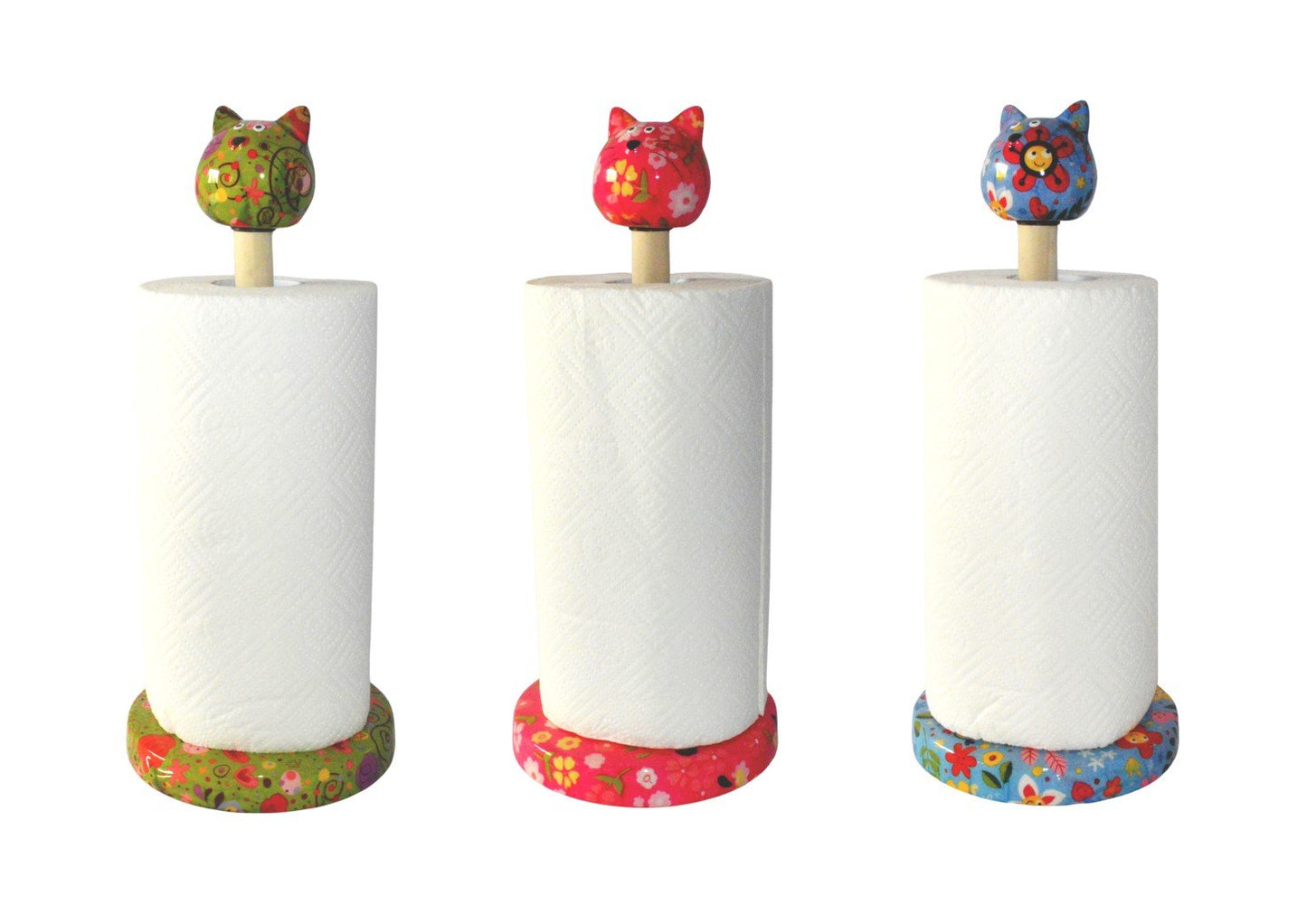Pomme Pidou keukenrolhouder kat in groen, roze en blauw – keramiek – Krokomingo