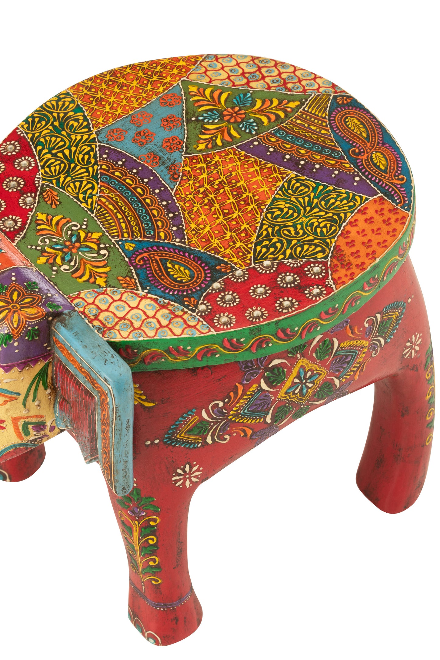 Kruk Olifant Delhi – Handbeschilderd Mangohout 35 cm
