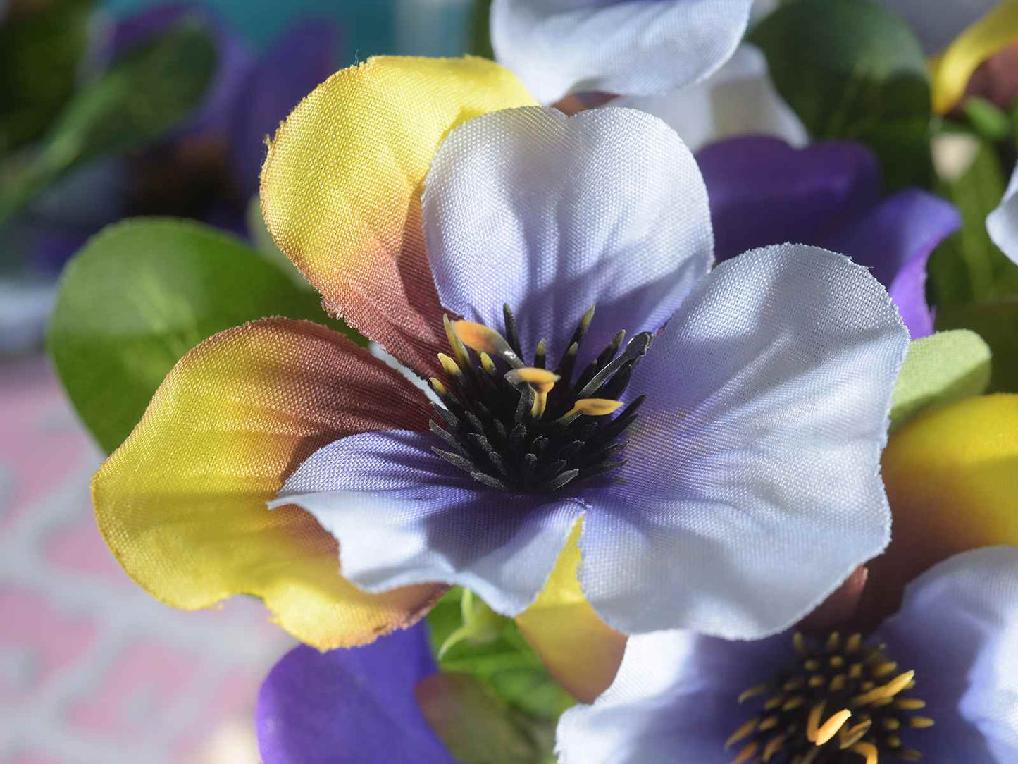 Kunstbloemen Boeket Viooltjes – Paars/Geel