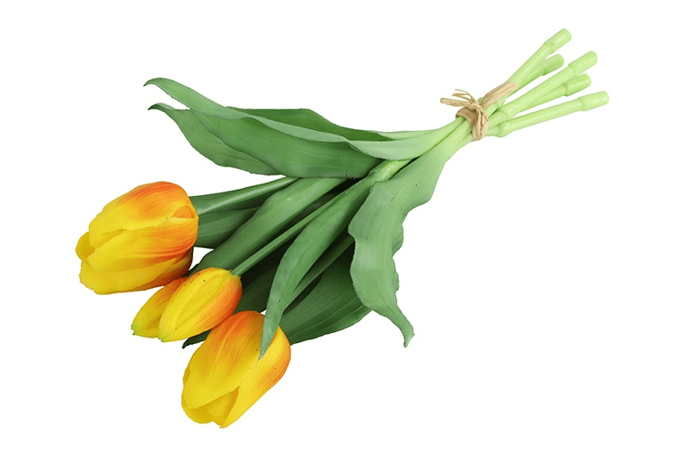 Kunsttulpen Bosje – Geel - Oranje – Real Touch – 30 cm – 5 Stuks