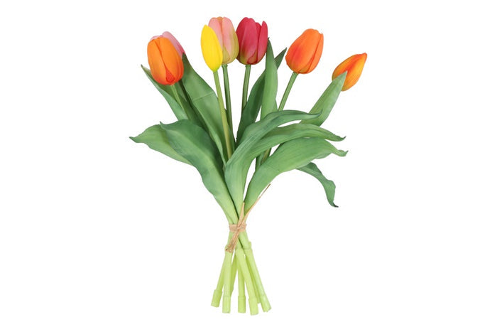 Artificial Tulips Mix – Yellow, Orange & Pink – 30 cm – 7 Pieces – Countryfield