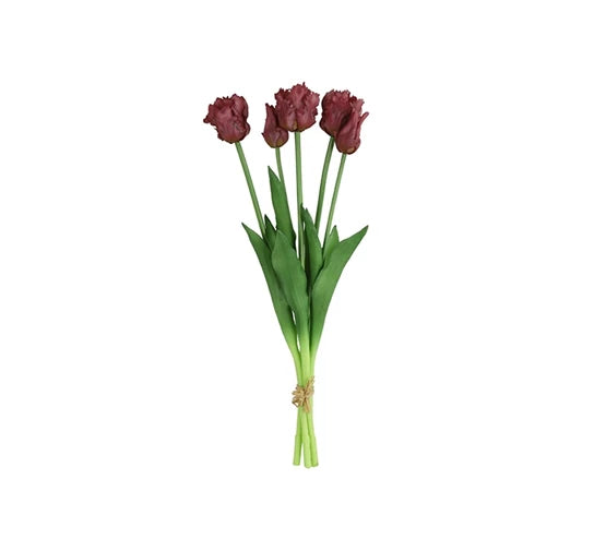 Paarse kunst parkiettulpen real touch 41 cm van Countryfield, bos van vijf tulpen
