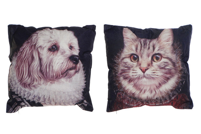Landelijk kussen met hond- of kattenprint – polyester 45x45 cm, dubbelzijdig bedrukt
