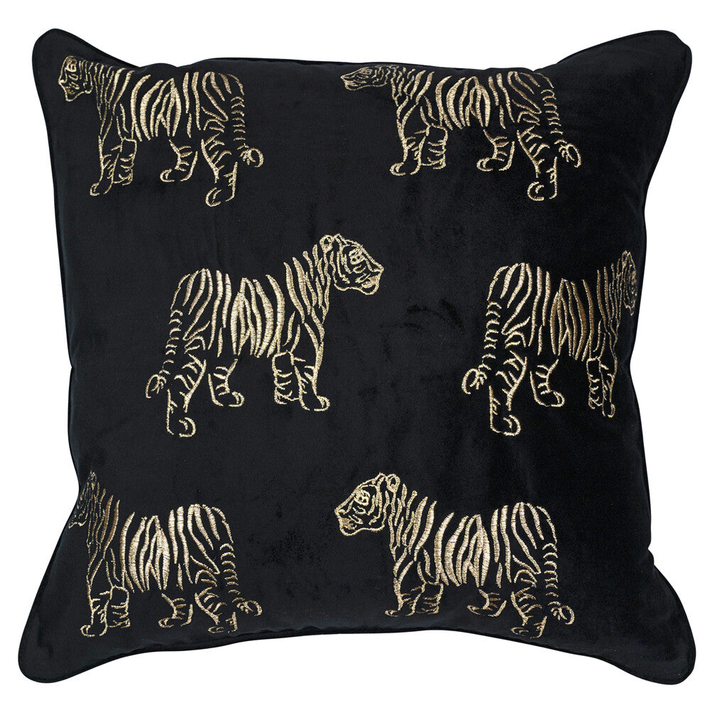 Zwart Kussen met Gouden Tijgers – 45x45 cm Luxe Print