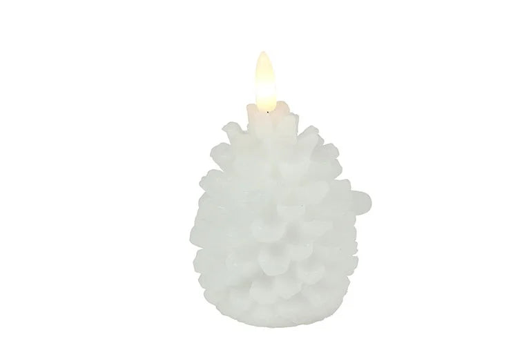 Witte LED dennenappelkaars van Countryfield – 11,5 cm hoog