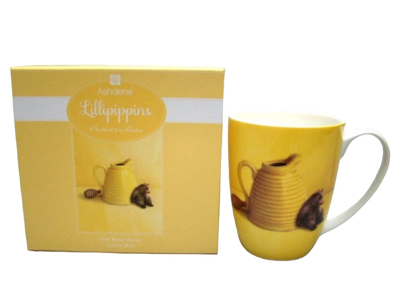 Porseleinen mok met beer en honing – geel – 350 ml – met cadeauverpakking