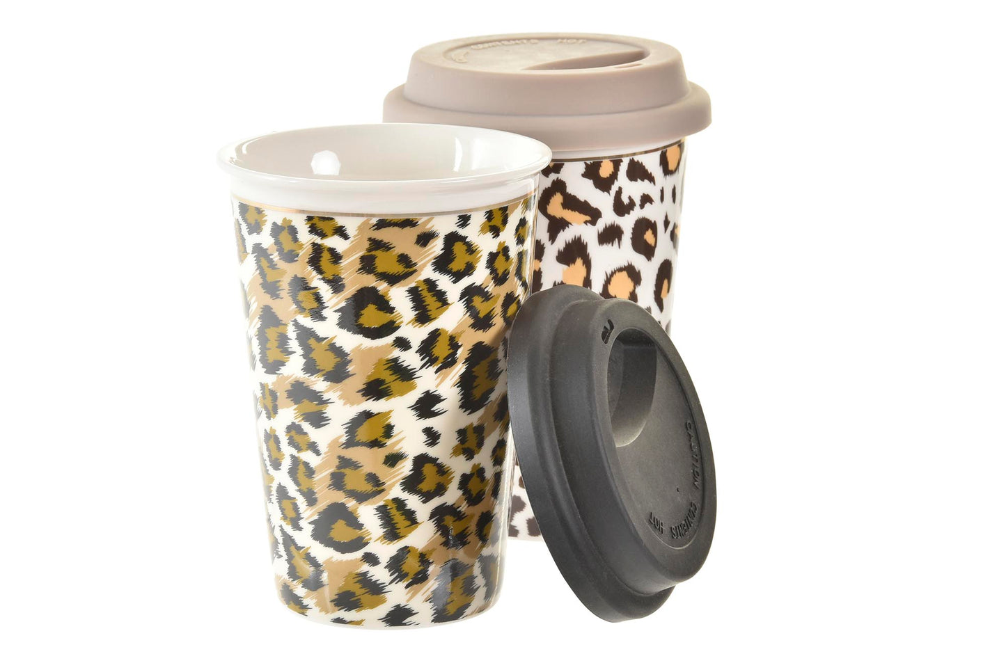 Reisebecher aus Porzellan mit Leopardenmuster – 400 ml – 2 Varianten zur Auswahl