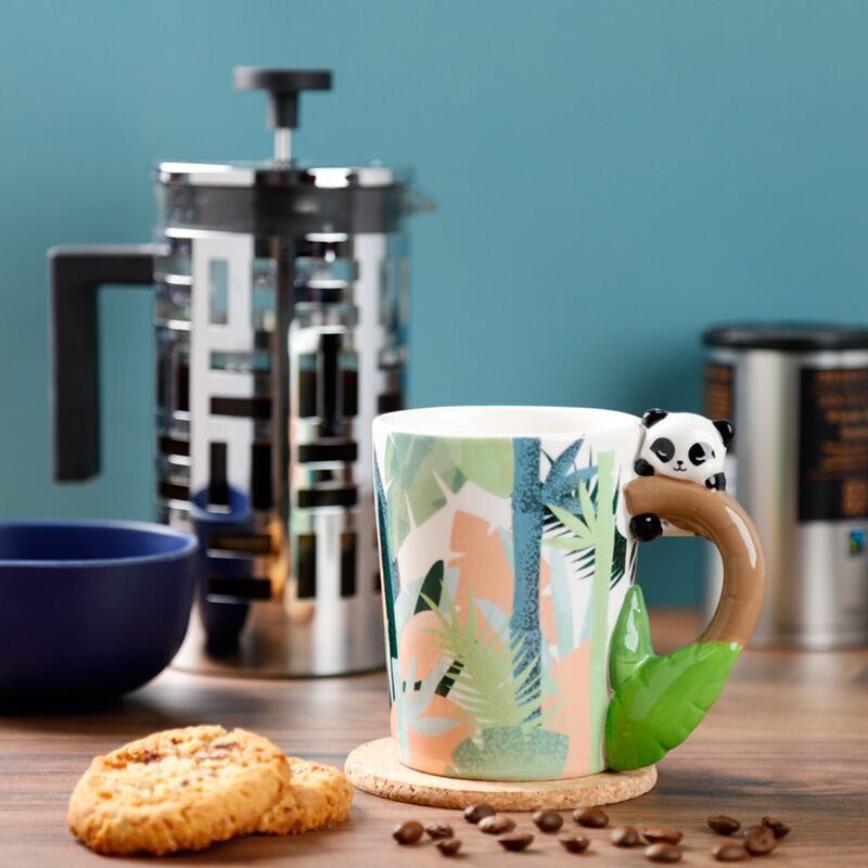 Panda-Tasse mit Dschungel-Aufdruck – 3D-Panda-Griff