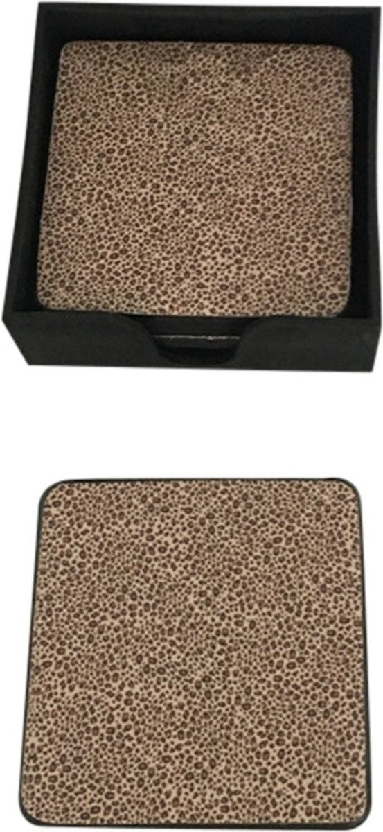 Set van 6 onderzetters met luipaardprint en houder – Dutch Style