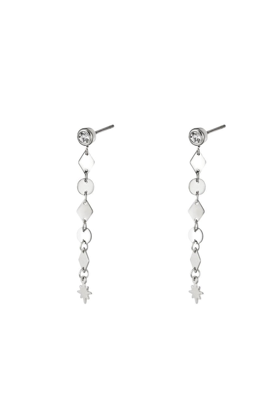 Zilveren statement oorstekers met zirkonia en sterbedel – stainless steel – Krokomingo