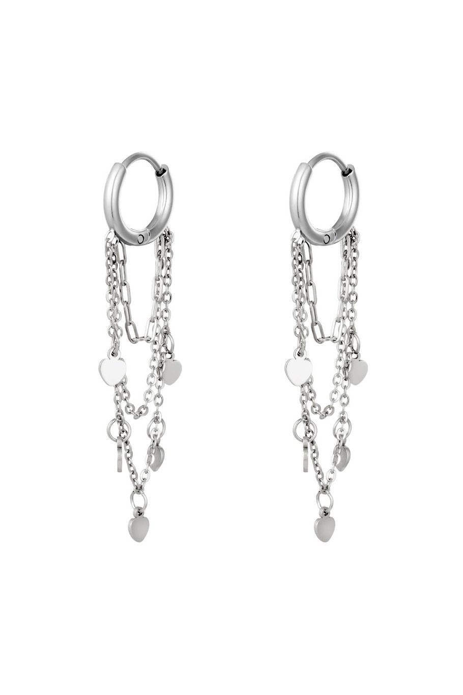 Zilveren oorbellen met hangende hartjes – stainless steel romantische oorbellen – Krokomingo
