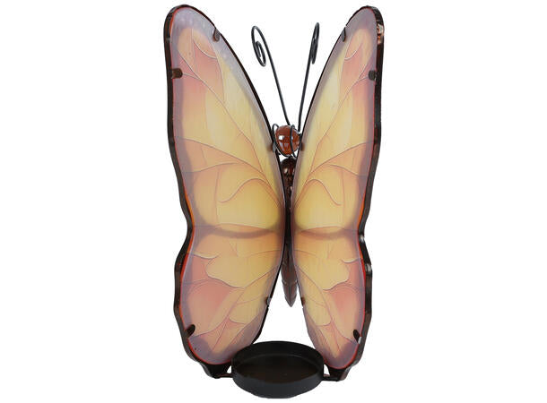 Vlinder Theelichthouder Amber/Koper – Glas & Metaal | 17,5x14x25 cm