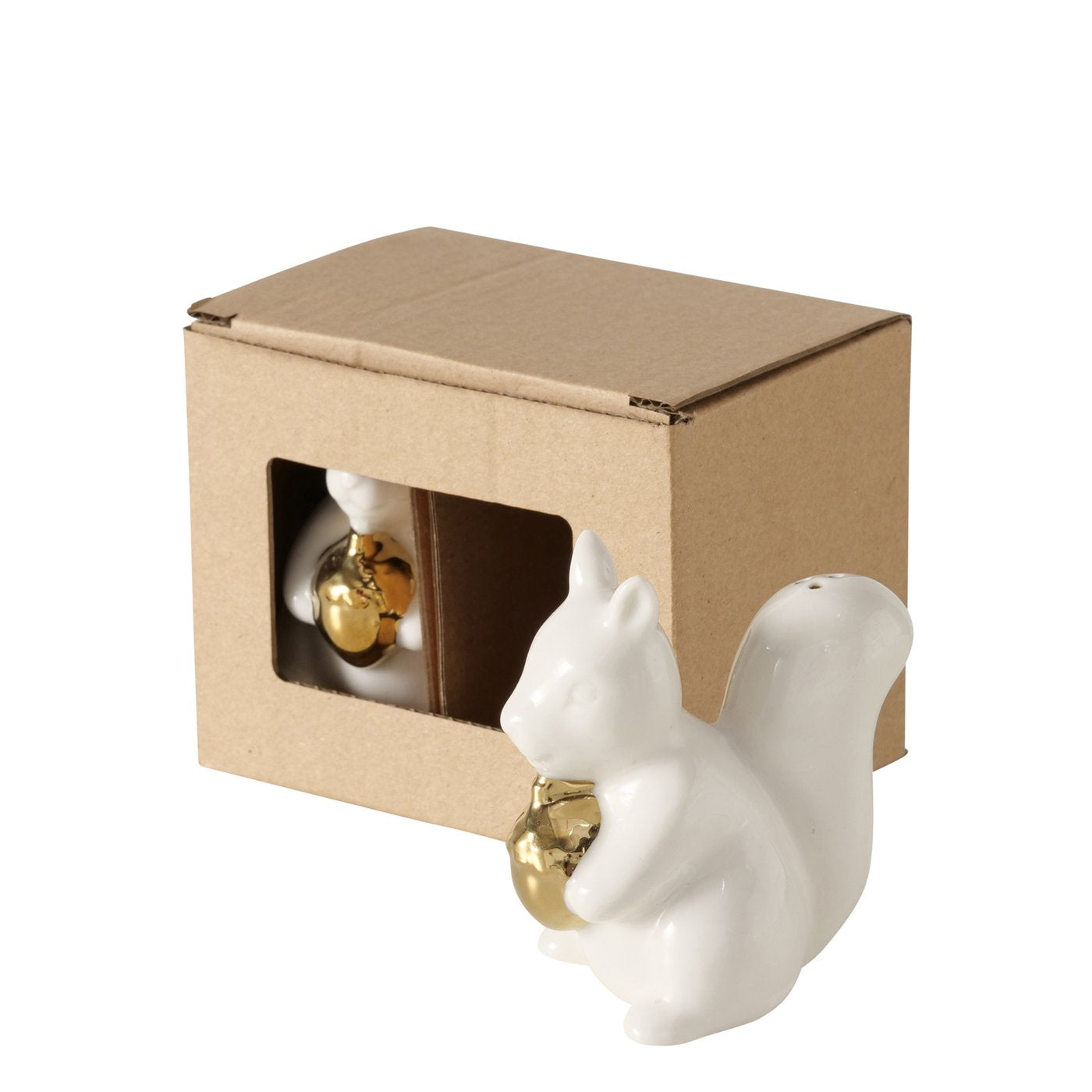 Peper- en zoutstel eekhoorn wit porselein met gouden noot 2-delig 7,6 cm Harries