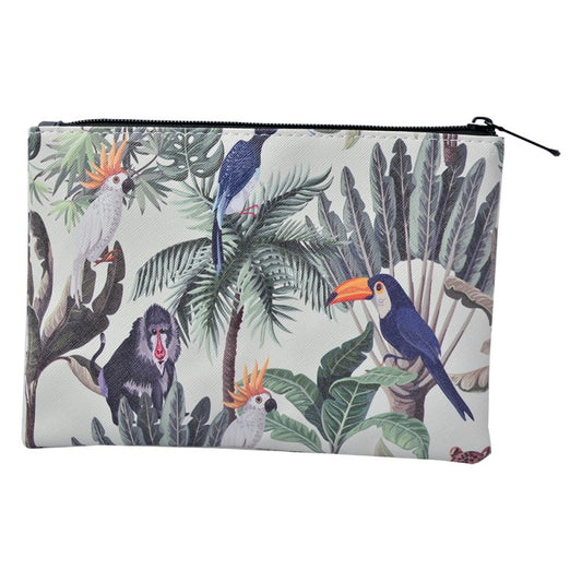 Kleurrijk make-up tasje met aap, toekan en kaketoe print – jungle design Juleeze