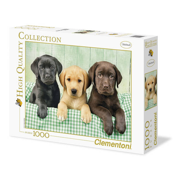 Puzzel met drie labrador puppies – Clementoni 1000 stukjes (69x50 cm)