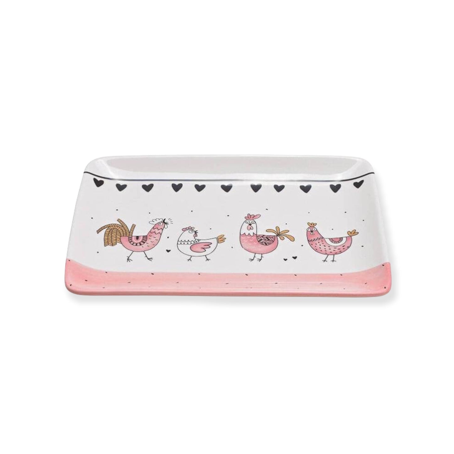 Schaal met Kippenprint – 25 cm – Keramiek – Roze