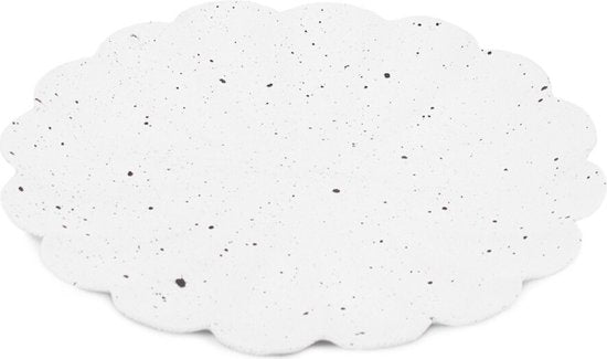 Rond wit metalen schaaltje met zwarte stippen – Ø 9,5 cm – voor amberblokjes