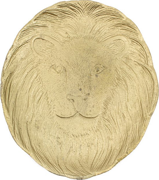 Goudkleurig metalen schaaltje in vorm van leeuwenkop voor amberblokje