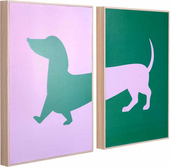 Teckel Wanddecoratie Set – Paars & Groen