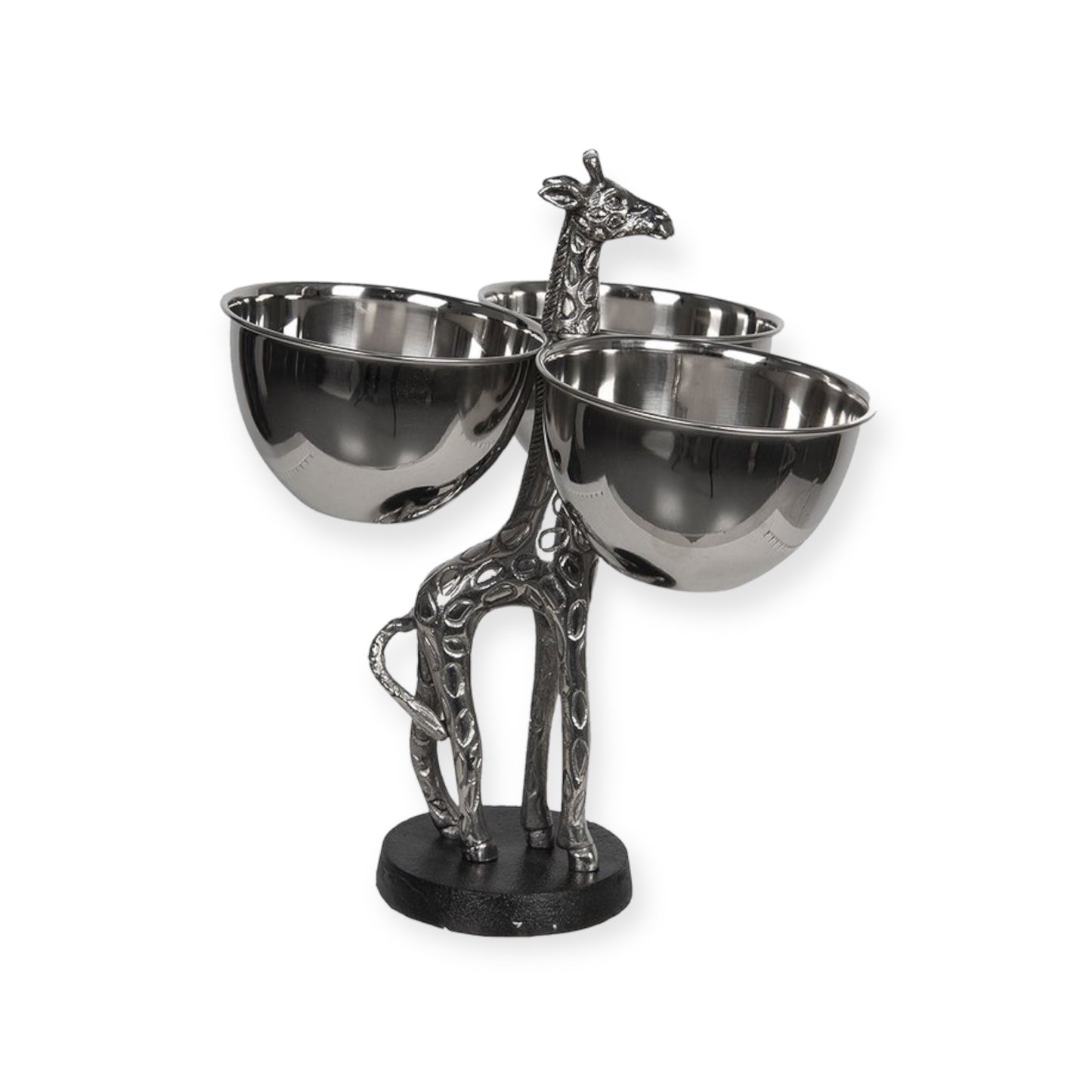 Zilverkleurige aluminium serveerschaal in giraffevorm – 33×26×32 cm – unieke keukenaccessoire