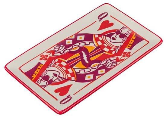 Keramisch sieradenschaaltje kaartendame rood rechthoekig