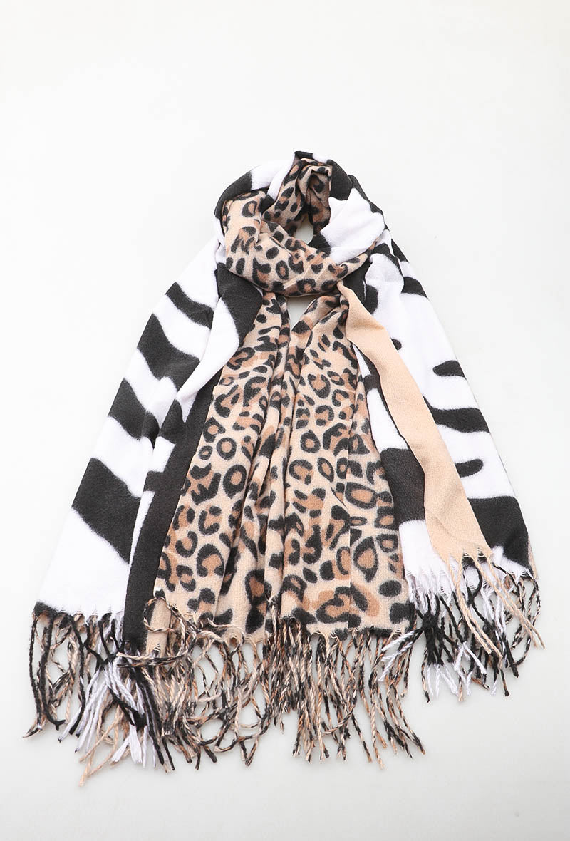Wintersjaal Dierenprint – Camel, Beige of Grijs