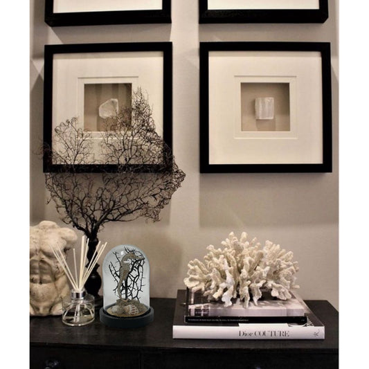 Decoratieve stolp met zeepaard, glas en hout – maritieme woonaccessoire