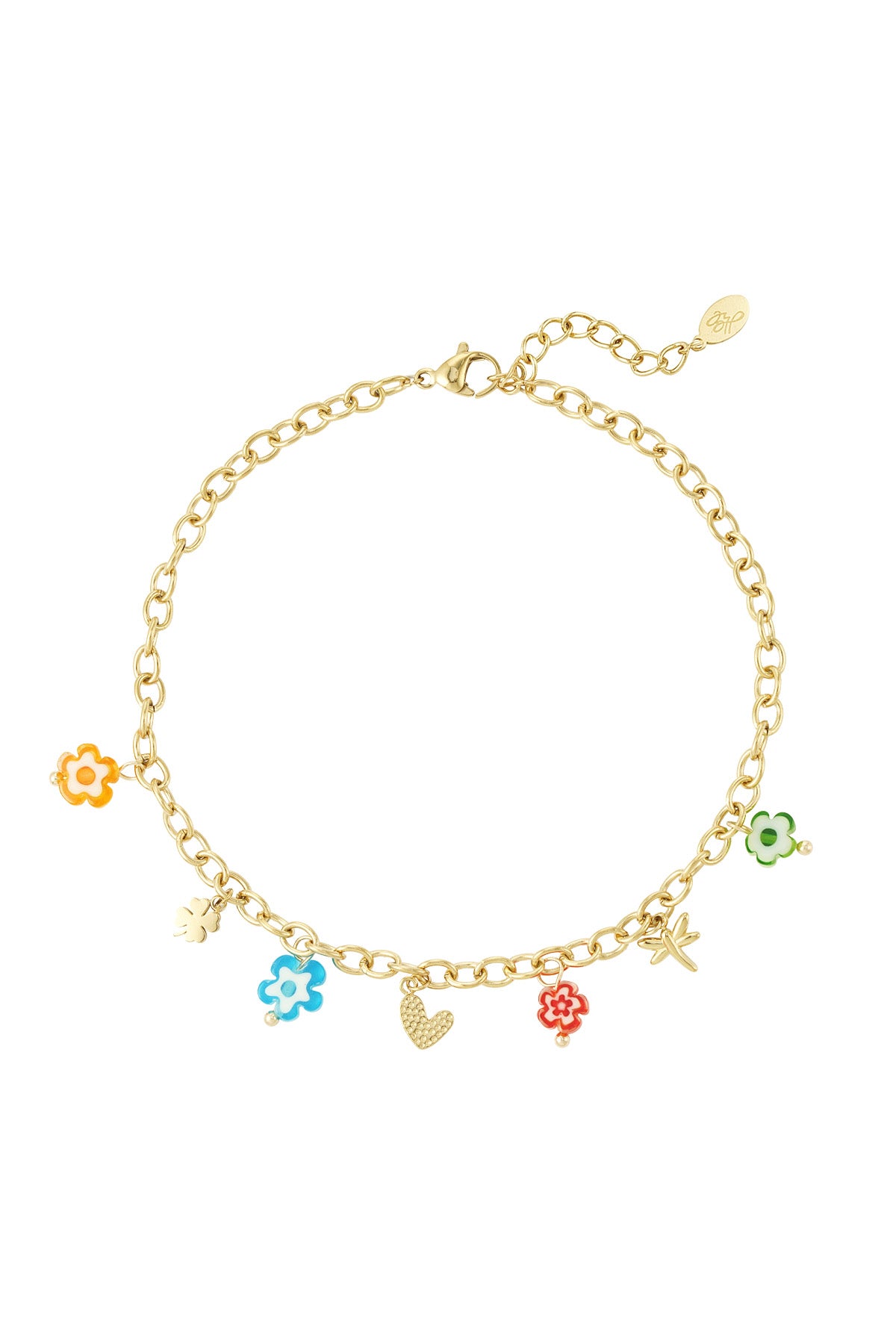 Summer Charm Enkelbandje – Bloemen & Libelle