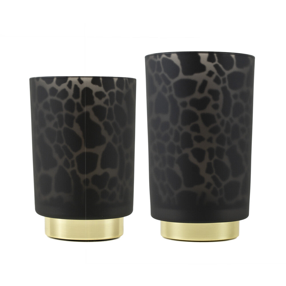 Zwarte tafellamp met giraffeprint en gouden voet – draadloze LED lamp van Mars & More