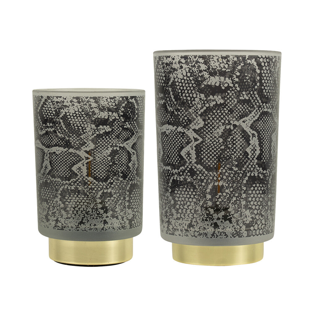 Grijze tafellamp met slangenprint en gouden voet β Mars & More