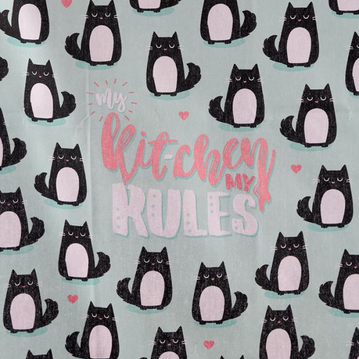 Theedoek “My Kitchen My Rules” – Katten, Mintgroen 45x69,5 cm