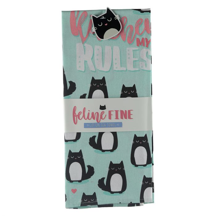 Theedoek “My Kitchen My Rules” – Katten, Mintgroen 45x69,5 cm