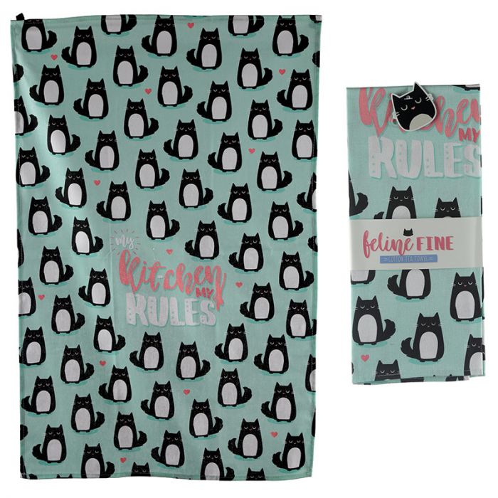 Theedoek “My Kitchen My Rules” – Katten, Mintgroen 45x69,5 cm